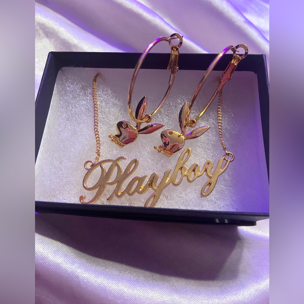 Playboy gold necklace and hoop earrings set⭐️